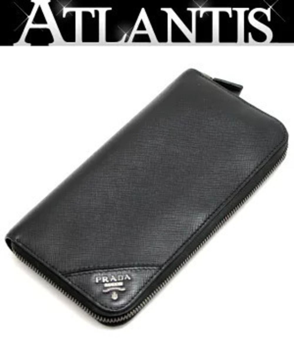 Prada Round Zip Long Wallet Saffiano Leather Black